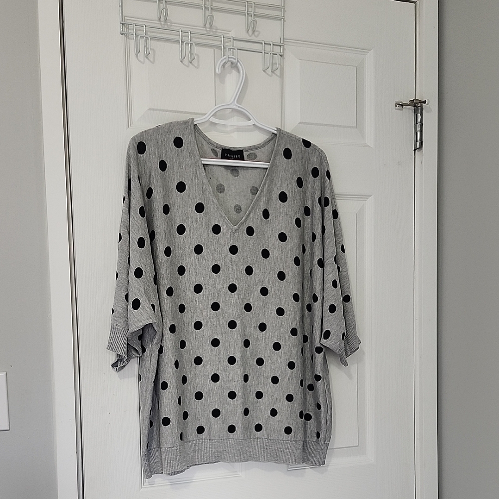 Gray Sweater With Black Polka Dots